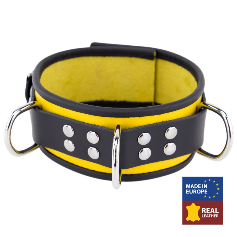The Red Collier en cuir 3 Anneaux D Jaune-Noir